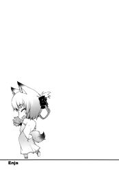 Rule 34 | 1girl, animal ears, backless outfit, chibi, enja niuhali, fox ears, fox tail, greyscale, highres, lotte no omocha!, monochrome, non-web source, solo, tail