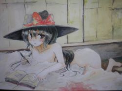 Rule 34 | 1girl, book, female focus, ghostly field club, hat, highres, hokamichi, nude, solo, taji (crowview), touhou, usami renko