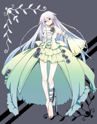 Rule 34 | 00s, barefoot, braid, feet, flat chest, flower, gradient hair, highres, long hair, mini style gown, multicolored hair, pandora hearts, rass, red eyes, ribbon, smile, solo, very long hair, white hair, will of the abyss