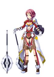 Rule 34 | 10s, 1girl, armor, breastplate, gloves, hair ornament, hairclip, hammer, highres, holding, holding weapon, lisbeth (sao), looking at viewer, mace, pink hair, red eyes, short hair, simple background, solo, sword art online, sword art online: code register, sword art online: hollow fragment, sword art online: infinity moment, watermark, weapon, white background, white gloves