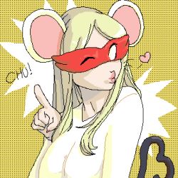 Rule 34 | 1girl, animal ears, blonde hair, bodysuit, breasts, heart, large breasts, long hair, lowres, mario (series), mask, mouse ears, ms. mowz, nintendo, oekaki, one eye closed, paper mario, paper mario: the thousand year door, personification, solo, super mario rpg, wink