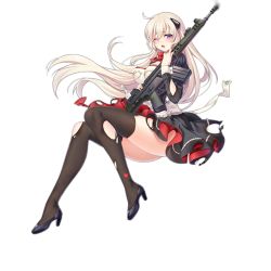 Rule 34 | 1girl, ;o, assault rifle, battle rifle, black dress, black thighhighs, blonde hair, blush, breasts, damaged, dress, full body, g3 (girls&#039; frontline), girls&#039; frontline, gun, h&amp;k g3, hair ornament, headgear, holding, holding gun, holding weapon, large breasts, long hair, long sleeves, looking at viewer, medium breasts, official alternate costume, official art, one eye closed, open mouth, philomelalilium, purple eyes, rifle, solo, thighhighs, torn clothes, torn dress, torn thighhighs, transparent background, very long hair, weapon