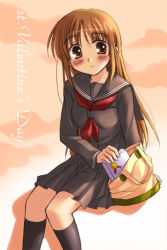 Rule 34 | 1girl, gift, holding, holding gift, koyuki (2smj), koyuki (artist), original, school uniform, serafuku, solo, valentine