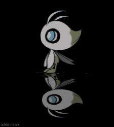 Rule 34 | black background, blue eyes, bright pupils, celebi, commentary request, creatures (company), dated, from side, game freak, gen 2 pokemon, highres, leels, legendary pokemon, looking up, mythical pokemon, nintendo, pokemon, pokemon (creature), reflection, ripples, solo, standing, white pupils