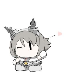 Rule 34 | 1girl, black skirt, brown hair, chibi, commentary request, gloves, grey footwear, headband, heart, kantai collection, miniskirt, mutsu (kancolle), no mouth, one eye closed, radio antenna, shoes, short hair, simple background, skirt, solo, task (s task80), white background, white gloves