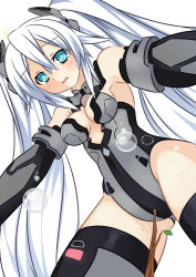 Rule 34 | 10s, 1girl, black heart (neptunia), blush, breasts, cleavage, crying, female focus, highres, leotard, looking at viewer, meimu (infinity), neptune (series), noire (neptunia), pussy juice, solo, symbol-shaped pupils, tears, twintails, white hair