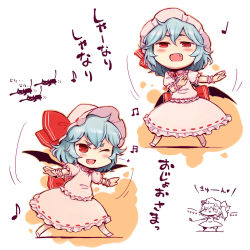 Rule 34 | 2girls, ascot, bat wings, beamed quavers, blue hair, bow, cat, character sheet, chibi, commentary request, crystal, daitai konna kanji, dancer, dancing, dress, eyebrows, fang, female focus, flandre scarlet, frilled shirt, frilled shirt collar, frilled sleeves, frills, hat, hat bow, hat ribbon, idolmaster, laevatein, looking at viewer, mob cap, multiple girls, music, musical note, one eye closed, orange background, parody, pink dress, pink hat, pink shirt, pink skirt, puffy short sleeves, puffy sleeves, quaver, red bow, red eyes, red ribbon, remilia scarlet, ribbon, ribbon trim, shirt, short hair, short sleeves, siblings, side ponytail, simple background, singing, sisters, skirt, skirt set, star (symbol), touhou, white background, wings, wrist cuffs