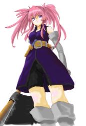 Rule 34 | 00s, 1girl, absurdres, axe, blue eyes, boots, highres, knee boots, osugitopiiko, pink hair, presea combatir, solo, tales of (series), tales of symphonia, twintails, weapon