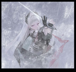 Rule 34 | 1girl, absurdres, ammunition belt, arknights, black border, black dress, black gloves, border, chinese commentary, commentary, dress, earrings, fighting stance, gloves, grey eyes, grey hair, gun, handgun, hands up, head wings, highres, holding, holding sword, holding weapon, holstered, irene (arknights), jewelry, long hair, long sleeves, rapier, ryougi shiki (19888096), scar, scar across eye, solo, sword, v-shaped eyebrows, very long hair, weapon, wings
