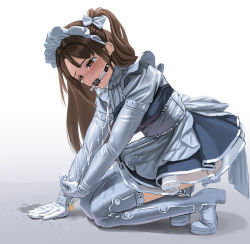 Rule 34 | 1girl, ball gag, bdsm, bondage, boots, bound, chained ankles, chained wrists, drooling, elbow gloves, frills, gag, gagged, gloves, high heel boots, high heels, hobble, idolmaster, idolmaster cinderella girls, itou tatsuya, locking clothes, maid, maid headdress, restrained, shimamura uzuki, tears, thigh bands, thigh boots