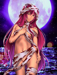 Rule 34 | 00s, 1girl, bad id, bad pixiv id, bandages, blood, convenient censoring, elfen lied, highres, horns, long hair, lucy (elfen lied), moon, night, night sky, nude, pink hair, red eyes, rumutan, sky, solo