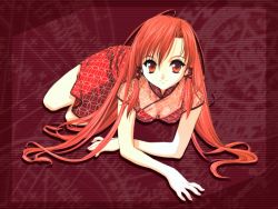 Rule 34 | 1girl, carmine rhodonite, china dress, chinese clothes, dress, long hair, red eyes, red hair, solo, tenhiro naoto, world&#039;s end