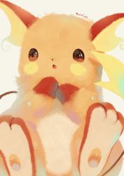 Rule 34 | :o, bad id, bad pixiv id, commentary request, creatures (company), game freak, gen 1 pokemon, highres, manino (mofuritaionaka), nintendo, open mouth, own hands together, pokemon, pokemon (creature), raichu, signature, solo