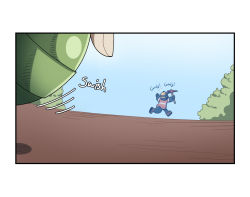 Rule 34 | 4koma, activity ant (gomulgong), ant girl, black gloves, black hair, blue sky, border, candy, comic, food, from behind, gloves, gomulgong, helmet, original, outdoors, plant, running, shadow, short hair, sky, sound effects, white border