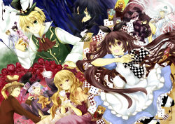 Rule 34 | 3girls, 6+boys, :&lt;, ada vessalius, alice (alice in wonderland), alice (alice in wonderland) (cosplay), alice (pandora hearts), alice in wonderland, animal ears, blonde hair, bow, brown eyes, brown hair, card, charlotte (pandora hearts), cheshire cat (alice in wonderland), cheshire cat (cosplay), cheshire cat (pandora hearts), cosplay, cup, dormouse (pandora hearts), dress, echo (pandora hearts), elliot nightray, emily (pandora hearts), floating card, fang, feathers, flower, gilbert nightray, glasses, glen baskerville, green eyes, gun, hair bow, hair over one eye, hat, highres, jack vessalius, lampnote17, leo (pandora hearts), leon (pandora hearts), reim lunettes, lily (pandora hearts), long hair, mad hatter (alice in wonderland), mad hatter (alice in wonderland) (cosplay), march hare (cosplay), march hare (wonderland), multiple boys, multiple girls, oswald baskerville, oz vessalius, pandora hearts, ponytail, purple eyes, queen of hearts (alice in wonderland), queen of hearts (cosplay), rabbit ears, red eyes, red flower, red rose, rose, rufus barma, saucer, sharon rainsworth, short hair, tea, teacup, teapot, top hat, vincent nightray, weapon, white hair, white rabbit (alice in wonderland), white rabbit (cosplay), will of the abyss, xerxes break, yellow eyes