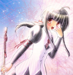 Rule 34 | 1girl, ahoge, black hair, katana, kuro (love hina), love hina, ribbon, solo, sword, urashima kanako, weapon