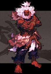 Rule 34 | 1boy, akuma (street fighter), barefoot, beads, beard, capcom, crossed arms, facial hair, full body, hungry clicker, muscular, muscular male, prayer beads, red eyes, rope, solo, spiked hair, street fighter, street fighter 6, topknot, topless male, white hair