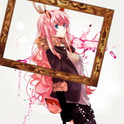 Rule 34 | 1girl, antlers, bad id, bad pixiv id, blue eyes, breasts, deergirl, framed, hair ornament, hairclip, hatsuko, horns, long hair, megurine luka, picture frame, pink hair, solo, tail, very long hair, vocaloid