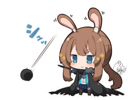 Rule 34 | :&gt;, amiya (arknights), animal ear fluff, animal ears, arknights, beni shake, black cloak, black footwear, black jacket, blue eyes, blue skirt, blush, boots, brown hair, brown pantyhose, chibi, cloak, closed mouth, commentary request, fur-trimmed cloak, fur trim, holding, holding wand, jacket, long hair, open clothes, open jacket, outstretched arm, pantyhose, pleated skirt, ponytail, rabbit ears, shirt, signature, simple background, skirt, sparkle, standing, torn cloak, torn clothes, translation request, very long hair, wand, white background, white shirt