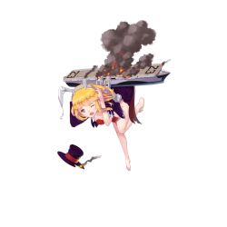 Rule 34 | 1girl, :o, animal ears, barefoot, blonde hair, blue eyes, blush, breasts, burning, burnt clothes, cane, ericsakura, fake animal ears, fire, flight deck, freckles, full body, hat, large breasts, leotard, leotard under clothes, machinery, magician, official art, princeton (warship girls r), rabbit ears, short hair, smoke, solo, top hat, torn clothes, torn coat, torn hat, transparent background, warship girls r, wince