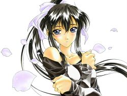 Rule 34 | 1990s (style), 1girl, black hair, blush, kai tomohisa, long hair, matsuoka chie, petals, ponytail, sentimental graffiti, solo