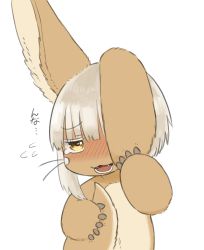 Rule 34 | 1girl, 1other, brown eyes, rabbit, furry, furry female, highres, kawasemi27, made in abyss, nanachi (made in abyss), open mouth, short hair, solo, white hair
