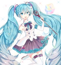 Rule 34 | 1girl, :d, absurdly long hair, aqua eyes, aqua hair, bad id, bad twitter id, beamed quavers, boots, bow, bowtie, detached sleeves, dress, elbow gloves, fingerless gloves, gloves, hair between eyes, hatsune miku, highres, knee boots, long hair, looking at viewer, magical mirai (vocaloid), magical mirai miku, magical mirai miku (2017), microphone, musical note, open mouth, red ribbon, red skirt, ribbon, rod, skirt, sleeves past wrists, smile, sparkle, thigh boots, thighhighs, twintails, very long hair, vocaloid, wand, white dress, white footwear, white gloves, white thighhighs, zettai ryouiki