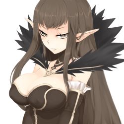 Rule 34 | 1girl, black hair, breasts, cleavage, dh ead, fate/apocrypha, fate (series), highres, large breasts, long hair, pointy ears, semiramis (fate), solo