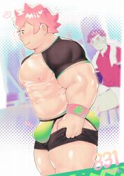 Rule 34 | 2boys, abs, alternate costume, ass, ass lift, bara, bare pectorals, black shorts, blush, briefs, bulge, bulge lift, creatures (company), dressing, feet out of frame, freckles, from side, game freak, green male underwear, highres, i&#039;ve never seen a guy recreate this successfully tbh (meme), kabu (pokemon), large pectorals, male focus, male underwear, meme, milo (pokemon), multiple boys, muscular, muscular male, navel, nintendo, nipples, notice lines, pants lift, pectorals, pink hair, pokemon, pokemon swsh, revealing clothes, see-through, see-through shirt, short hair, short sleeves, shorts, solo focus, spoken squiggle, squiggle, stomach, thick thighs, thighs, undersized clothes, underwear, yaoi, yuufreak