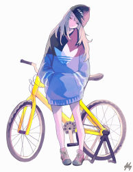 Rule 34 | 1girl, bad id, bad pixiv id, bicycle, blonde hair, closed eyes, full body, hands in pockets, hat, long hair, nanakawa (nanasoon), original, shoes, simple background, sneakers, solo, white background