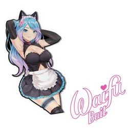 Rule 34 | animal ears, apron, armpits, arms up, blue eyes, blue hair, cat ears, highres, kaiend, looking at viewer, maid headdress, multicolored hair, pink hair, promotional art, silvervale, solo, virtual youtuber, vshojo