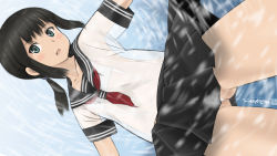 Rule 34 | 1girl, :o, black hair, black sailor collar, black skirt, blush stickers, breasts, cloritin, collarbone, commentary request, double horizontal stripe, expressionless, fubuki (kancolle), gluteal fold, green eyes, head tilt, highres, kantai collection, looking at viewer, low ponytail, medium hair, miniskirt, neckerchief, open mouth, outstretched arms, panties, pantyshot, pleated skirt, red neckerchief, sailor collar, school uniform, see-through, see-through silhouette, serafuku, shirt, short sleeves, sidelocks, sideways, skirt, sleeve cuffs, small breasts, solo, underwear, upskirt, white panties, white shirt