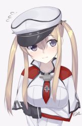 Rule 34 | 10s, 1girl, akai ronii, bad id, bad pixiv id, blonde hair, blue eyes, breasts, capelet, female focus, flying sweatdrops, gloves, graf zeppelin (kancolle), hat, kantai collection, large breasts, peaked cap, solo, twintails, twitter username, uniform