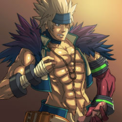 Rule 34 | 00s, 1boy, abs, dungeon and fighter, gradient background, lowres, male focus, masturbation, muscular, nipples, penis, slayer (dungeon and fighter), solo, testicles, white hair