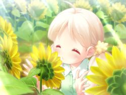 Rule 34 | 1girl, blush, cafe sourire, closed eyes, flower, gayarou, ogiwara kyouko, sleeveless, sunflower