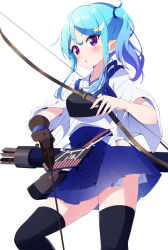 Rule 34 | 1girl, :o, absurdres, aikatsu!, aikatsu! (series), aikatsu friends!, alternate hairstyle, arrow (projectile), black thighhighs, blue hair, blue hakama, bow (weapon), brown gloves, commentary request, cosplay, cowboy shot, eyes visible through hair, gloves, gradient hair, hair between eyes, hair ornament, hakama, hakama short skirt, hakama skirt, highres, hip vent, holding, holding arrow, holding bow (weapon), holding weapon, ichijo rei, japanese clothes, kaga (kancolle), kaga (kancolle) (cosplay), kantai collection, long sleeves, looking at viewer, medium hair, minato mio, multicolored hair, muneate, partially fingerless gloves, partly fingerless gloves, purple eyes, purple hair, quiver, side ponytail, sidelocks, simple background, skirt, solo, standing, star (symbol), star hair ornament, tasuki, thighhighs, weapon, white background, wide sleeves, winged hair ornament, yugake, yumi (bow)