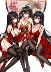 Rule 34 | absurdres, ahoge, alcohol, azur lane, bare shoulders, black cat, black footwear, black hair, black legwear, blush, breasts, bridal gauntlets, cat, champagne, china dress, chinese clothes, choker, cleavage, cleavage cutout, clothing cutout, cocktail dress, cokecoco, collarbone, cup, dress, drinking glass, fishnet legwear, fishnets, garter straps, hair between eyes, hair ornament, highres, japanese clothes, kimono, large breasts, long hair, looking at viewer, mask, mask on head, off shoulder, official alternate costume, open mouth, red choker, red dress, red eyes, red kimono, ribbon, shoes, sitting, smile, striped ribbon, taihou (azur lane), taihou (forbidden feast) (azur lane), taihou (phoenix&#039;s spring song) (azur lane), thighhighs, very long hair