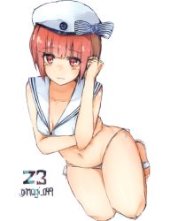 Rule 34 | 10s, 1girl, bikini, blush, breasts, hat, kantai collection, nagi 099, navel, red eyes, red hair, small breasts, solo, swimsuit, z3 max schultz (kancolle)
