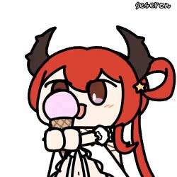 Rule 34 | &gt; &lt;, 1girl, animated, animated gif, food, happy, horns, ice cream, long hair, lowres, navel, open mouth, sad, seseren, tearing up