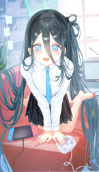 Rule 34 | 1girl, absurdres, aris (blue archive), black hair, blue archive, blue eyes, haruri, highres, long hair, looking at viewer, necktie, open mouth, shirt, smile, solo, white shirt
