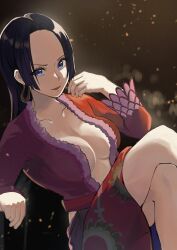 Rule 34 | 1girl, absurdres, black hair, boa hancock, breasts, earrings, highres, jewelry, large breasts, one piece, solo