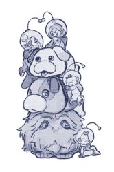 Rule 34 | 2boys, 2girls, alien, ancient sirehound, animal tower, backpack, bag, bandana, big nose, blue theme, buttons, closed eyes, collar, dog, shepherd (pikmin), floppy ears, gloves, hair bun, half-closed eyes, heart antennae, helmet, human tower, jitome, lemonrange rom, looking at another, looking down, louie (pikmin), moss (pikmin), multiple boys, multiple girls, nintendo, oatchi (pikmin), olimar, open mouth, pikmin (series), pikmin 4, pointy ears, rescue officer (pikmin), radio antenna, short hair, sitting, sitting on animal, sketch, smile, space helmet, spacesuit, spoilers, stacking, tongue, very short hair, wavy hair, whistle, white background