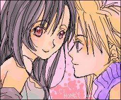 Rule 34 | 1990s (style), artist request, cloud strife, final fantasy, final fantasy vii, imminent kiss, lowres, retro artstyle, simple background, tifa lockhart