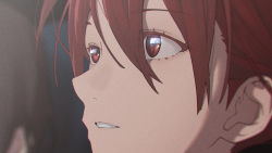 Rule 34 | 1girl, brown hair, close-up, commentary, english commentary, eye reflection, eyes visible through hair, film grain, grin, highres, kasane teto, parted lips, portrait, red eyes, red hair, reflection, smile, solo focus, utau, yasutange