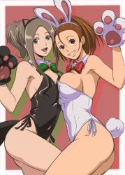 Rule 34 | 10s, 1boy, 1girl, ana gram, animal ears, animal hands, bare legs, bow, bowtie, breasts, brown eyes, brown hair, cat ears, cat tail, crossdressing, detached collar, fake animal ears, gloves, itou nonoha, kittysuit, large breasts, leotard, male playboy bunny, nontraditional playboy bunny, open mouth, paw gloves, phi brain puzzle of god, playboy bunny, rabbit ears, rabbit tail, samidaredou, tail, trap