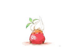 Rule 34 | 1other, animal focus, bird, chai (drawingchisanne), commentary request, food, food focus, food on head, fruit, highres, ice cream, leaf, leaf on head, looking at viewer, mint, no humans, object on head, original, simple background, sitting, strawberry, sundae, white background