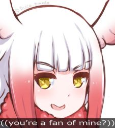 Rule 34 | 10s, 1girl, bad id, bad link, bad twitter id, bird wings, caption, disco brando, english text, head wings, japanese crested ibis (kemono friends), kemono friends, long sleeves, multicolored hair, neck ruff, simple background, smug, solo, subtitled, twitter username, two-tone hair, white hair, wings, yellow eyes