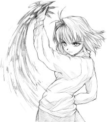 Rule 34 | 00s, ahoge, arcueid brunestud, blood, claws, face, greyscale, monochrome, sketch, slit pupils, solo, sweater, tsukihime, yamaguchi homupe