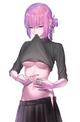 Rule 34 | 1girl, blood, breasts, fate/grand order, fate (series), florence nightingale (fate), highres, long hair, navel, nipi27, pink hair, red eyes, scar, simple background, skirt, solo, stitches, white background