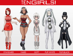 Rule 34 | 5girls, a-na (tengirls), bare shoulders, black hair, butcha-u, dark skin, dark-skinned female, erika (tengirls), g-na (tengirls), glasses, grey hair, multiple girls, nico (tengirls), personification, red hair, short hair, strapless, tenga, tengirl, tengirls, thighhighs, towa (tengirls), tube top, white hair